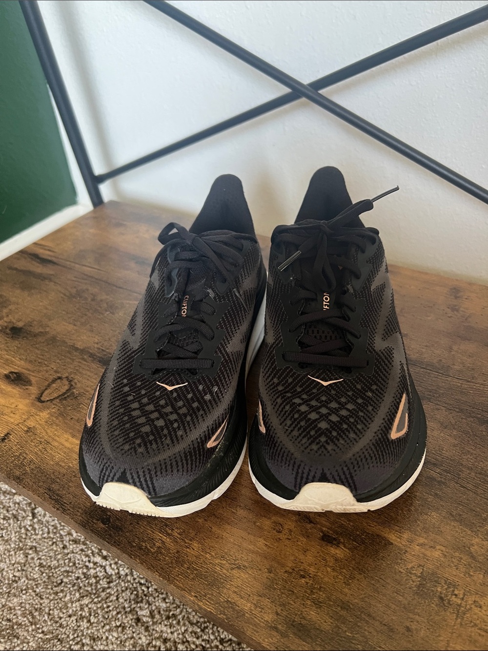 Hoka Clifton 9 Women’s Black with Rose Accent Running Shoes - Picture 2 of 4